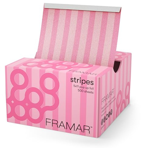 FRAMAR Strähnenfolie für Friseur, Rosa Streifen, Alufolie, 500 | Strähnchenfolie mit Rosa Streifen für Haarfarbe Zubehör; Alufolie für Strähnen Set im Salon