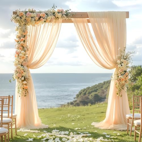 SJUNJIE Querbehang Freihanddeko 160 x 600 cm Hochzeitsbogen Gardinen | Hochzeit Vorhang mit Eine Rolle Band Voile Gardinen Vorhänge für Fenster, Hochzeitsdekorationen, Vorhänge Bühnendekorationen