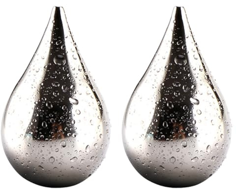 AMUSLESUR 2pcs Cooling Stones for Whiskey Whiskey Ice Block Stainless Steel Ice Cubes Water Drop Shape Chilling Reusable Drinks Cooler for Home Office