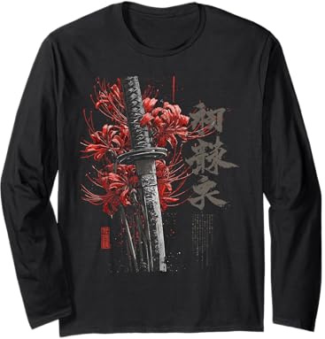 Ragno Rosso Giglio Fiore Katana Spada Anime Giapponese Otaku Maglia a Manica