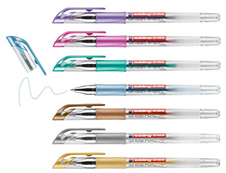 edding 2185 Crystaljelly Gel-Roller (Metallic), 7-stück (1, 6.1 x 3.4 x 0.6 inches)