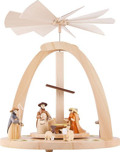 1-tier German Christmas Pyramid Nativity figurines colorful - Tealights - 33cm / 13 inch - Theo Lorenz