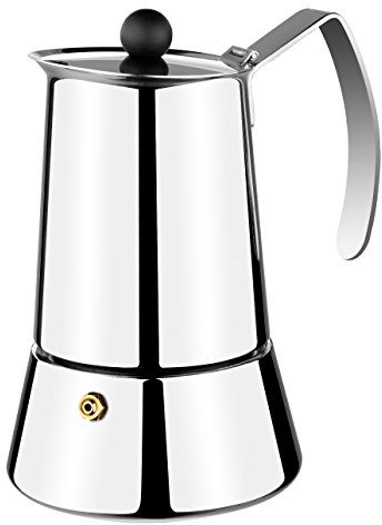 MONIX Eterna Cafetera Italiana 6 Tazas, apta para todo tipo de cocinas, Acero Inoxidable, Gris, 10 cm