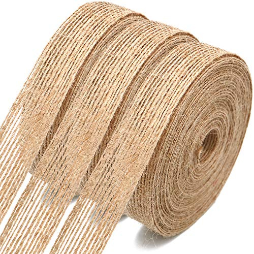 jijAcraft 30M Natural Burlap Ribbon, 2CM Rustic Hessian Ribbon for Gift Wrapping, 3Rolls Brown Jute Craft Ribbons for DIY Crafts, Florist, Wedding Decorations