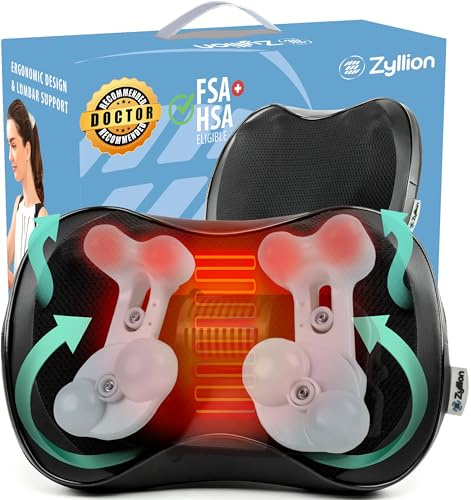 Zyllion Shiatsu Back and Neck Massager - 3D Kneading Massage Pillow with Heat and 8 Rotating Nodes for Muscle Pain Relief, Office, Chair and Car - Black (ZMA-25)