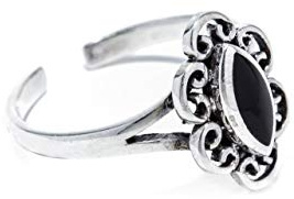 WINDALF Bohemia Zehenring LUNA 12 mm Schwarzer Onyx Midi Ring 925 Sterlingsilber
