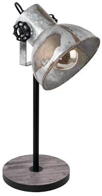 EGLO Tischlampe Barnstaple 1 flammige Vintage | Tischleuchte im Industrial Design, Retro Nachttischlampe aus Stahl im Zink Used-Look, Holz, Rostoptik, schwarz, E27 Fassung