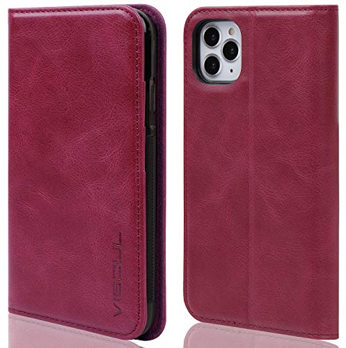 VISOUL ISOUL Schutzhülle für iPhone 11 Pro, Brieftaschen-Design, Standfunktion, Magnetverschluss, RFID-Blockierung, Bargeld und Kartenfächer, echtes Leder, Flip-Cover mit innenschale (5,8 lila)