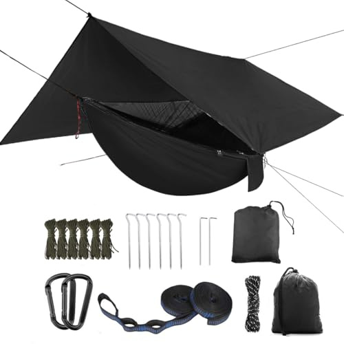 Överdimensionerad regnreppresenning och campinghängmatta med myggnät, bärbar enkel dubbel hängmatta med trädrem hängmatta set för camping, backpacking vandringar, utomhus trädgård