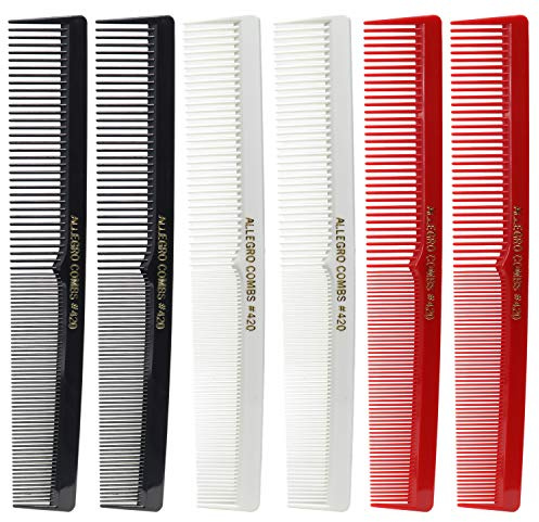 Allegro Combs 420 Barber Comb Set for Hair Cutting and Styling - 6 Pocket Combs for Stylists in Black, Red and White