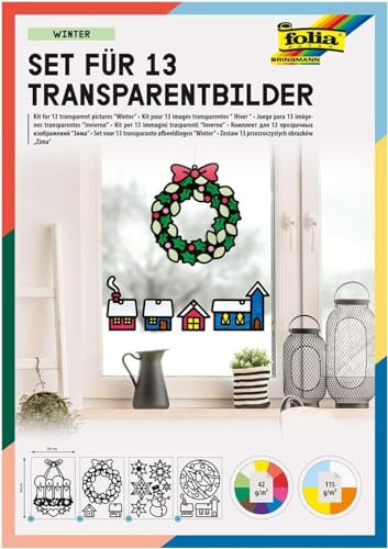 folia 23822 Transparenta bilder, vinterdesign, set för 13 transparenta bilder, för pyssel av färgglada fönsterbilder och hängen för träd och buketter