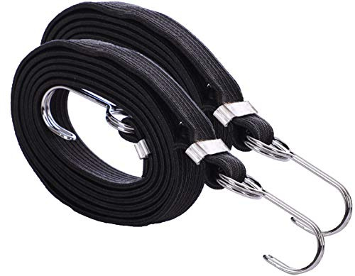 LXGKREL Flaches Gummi-Spannseil Spanngurt Gepäckspanner für Anhänger mit Haken Gummispanngurt (2 M Länge, 250 Kg Zugkraft) für Transportieren, Verpacken PKW Motorrad Fahrrad Camping Schwarz