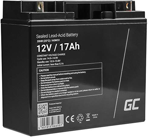 Green Cell Pro AGM 12V 17Ah Batterie de Remplacement résistante aux Cycles Unbemann Caravane, photovoltaïque, Fauteuil Roulant, Stockage Solaire, Panneau Solaire