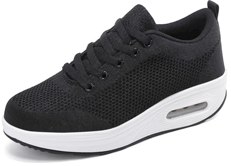 Zapatillas cuña Mujer Deportivas cuña Mujer Zapatos Deporte Gimnasio Zapatillas de Running Ligero Sneakers Cómodos Fitness Zapatos de Trabajo Negro D 37EU