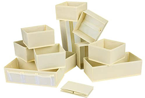 DIMJ Organizador Cajones Juego de 12 Cajas Almacenaje Plegables de Tela Para Guardar Ropa, Cajas Organizadoras de Almacenamiento de Cajones Divisores para Sujetadores (Beige)