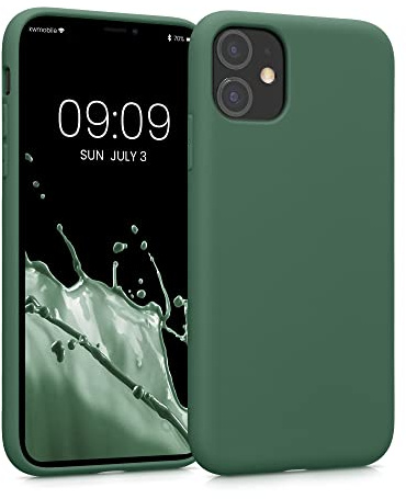 kwmobile Hülle kompatibel mit Apple iPhone 11 Hülle - gummierte TPU Silikon Handyhülle - Schutzhülle für kabelloses Laden - Case in Dunkelgrün