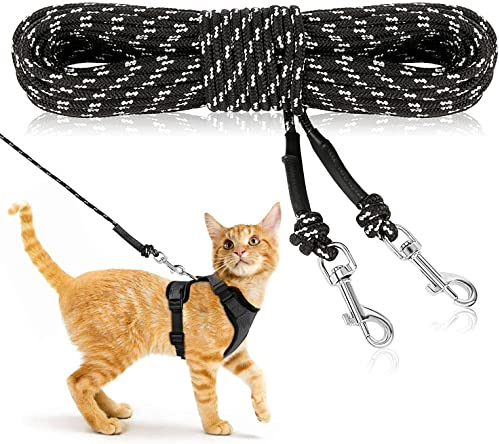 RANYPET Guinzaglio lungo riflettente per gatti, 9 m, a prova di fuga, lungo e sicuro, per gatti, cuccioli, conigli e piccoli animali Nero