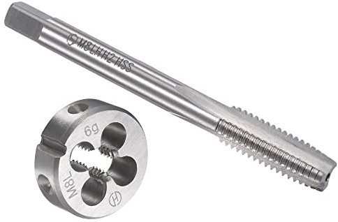 PATIKIL M8 x 1.25 Maschiatura & Dado Set, 1pz Vite Filo Metrico Maschiatura Sinistra Mano Macchina Alta Velocità Acciaio e 1pz Rotondo Filettatura Sinistra Mano Matrice Lega