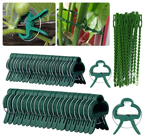 Seasboes 90 Stück Pflanzen Clips, Pflanzstäbe, Verstellbare 2 Größe Gartenpflanze Clips, Pflanzenklammern, Pflanzen Sicherung, Pflanzenhalter, Treibhaus Clips, Pflanzenclips mit 30 Pflanzenbindern