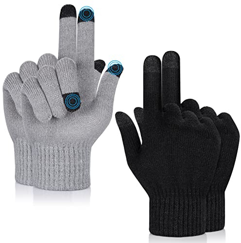 MELLIEX 2 Paar Winter Touchscreen Handschuhe, Warme und Atmungsaktive Stretch Strick Fingerhandschuhe für Damen und Herren