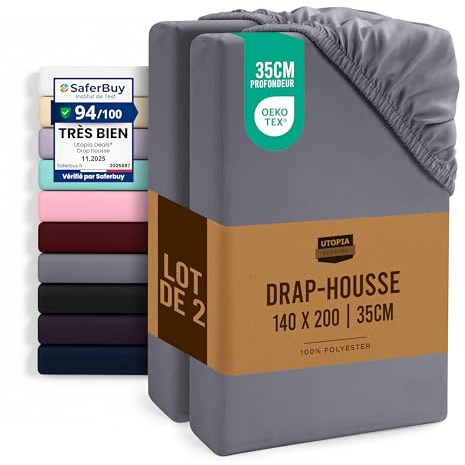 Utopia Bedding - 2er Set Spannbettlaken 140x200cm - Grau | Oeko-Tex Zertifiziertes - Gebürstete Mikrofaser Spannbetttuch - 35 cm Tiefe Tasche