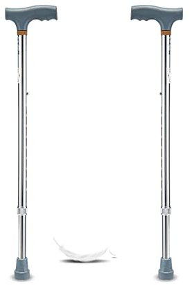 Gehstock für Senioren und Behinderte, Spazierstock Gehstock mit T-Griff, Gehhilfe Stock für Männer und Frauen, 1-Paar, Silber