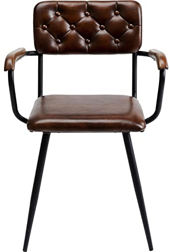 Kare Design Armlehnstuhl Salsa Leder, Braun, Esszimmerstuhl, Büffel Nappa Leder Bezug, Mangoholz Armlehnen, Stahlgestell, 79x53x56 cm (H/B/T)