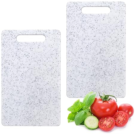 Saihisday Lot de 2 petites planches à découper en plastique de couleur granit de 25,4 x 15,2 cm, passent au lave-vaisselle, poignée antidérapante, noir (blanc)