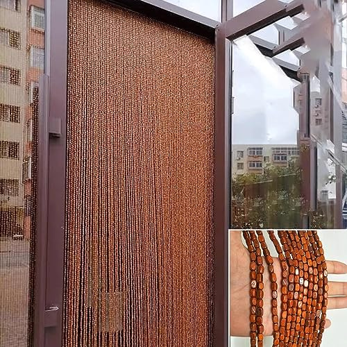 NUACOS Türvorhang Fadenvorhang Paneel Bambus Perlenvorhang Tür Wand Fenster Türen Raumteiler Dekorationen für Wohnzimmer Schlafzimmer,Rot,90x200cm(60Shares)