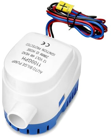 QWORK® Pompa di sentina 12v automatica, con galleggiante, 1100GPH, per allevamenti ittici, acquari, navi