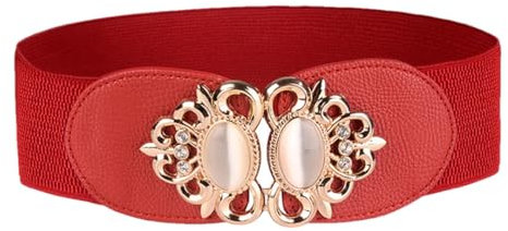 Disimlarl Damen Mantel Breite Taille Gürtel Strass Schnalle Leder Elastische Kummerbunds, rot, One size