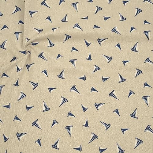 STOFFKONTOR Dekostoff Stoff Bedruckt Segelboote - Meterware, Farbe Natur - zum Nähen von Tischwäsche, Kissen, Vorhängen, Dekoartikeln UVM.