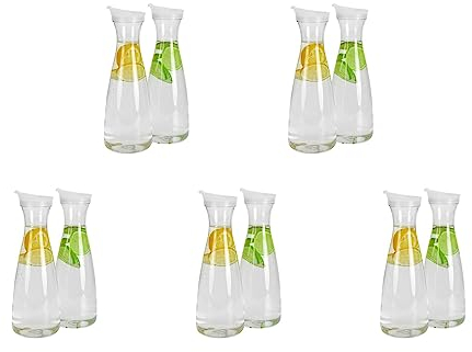 TsoLay 10 jarras de agua de plástico de 1 litro con tapas blancas abatibles, de alimenticio y reciclables, inastillables, tarro de jugo