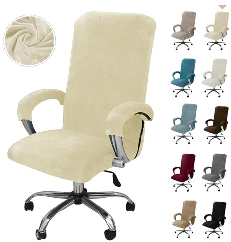 Alishomtll Samt Bürostuhl Bezug mit Armlehne Stretch Stuhlhussen Gaming Stuhl Bezug Abnehmbare Sessel Überzug Elastische Stuhlbezüge für Bürostuhl Computer Stuhl Drehstuhl (Beige, Large)