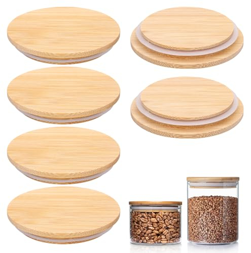 6Pcs Gu Pot Lids, Airtight Bamboo Lid with Silicone Sealing Ring, Leakproof Gu Lids, Reusable Jar Lid for Gü Pots, Glass Jars, Yoghurt Pots