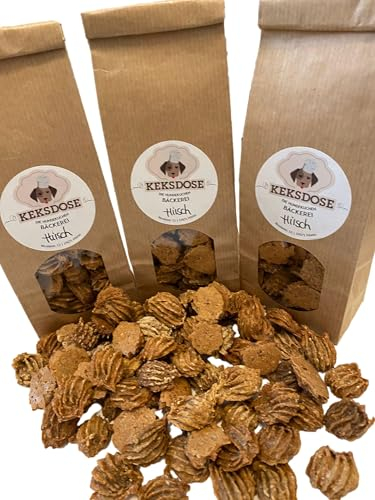 Keksdose Hundekekse 3X 100g Hirsch selbstgebacken - Hunde Leckerlie Snacks Trainings Happen Hundebäckerei Ergänzungsfuttermittel Kekse Törtchen Hundeleckerlie - Leckereien aus natürlichen Zutaten