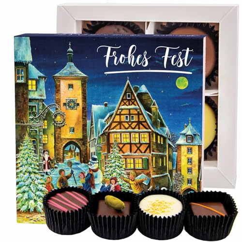 Hallingers Genuss Manufaktur Pralinen Weihnachts-Geschenk - ohne Alkohol, handmade aus Confiserie-Edelkakao in wertiger Geschenkbox Frohes Fest Sno..., Weihnachten für Frauen Männer