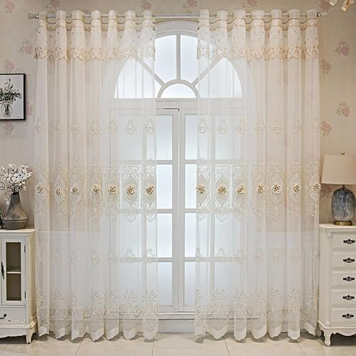 KEKUYA Sheer Voile Vorhang -Gardinen Wohnzimmer Modern mit Ösen Transparente für Schlafzimmer Kinderzimmer Sonnenlichtfilterung 2er Set 132 x 240 cm(BxH) Weiße Stickerei