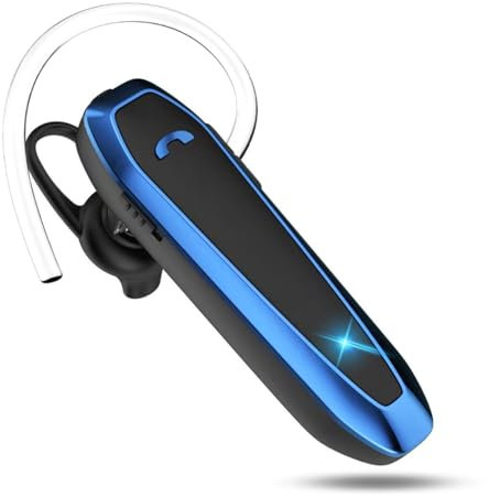 Sungive Bluetooth Headset, V5.3 Wireless Handsfree Earpiece with Noise Cancelling Mic, 33 Hours Talking Time, Single Ear Headset Compatible with iPhone Android Cell Phones for Driving Business（Blue）