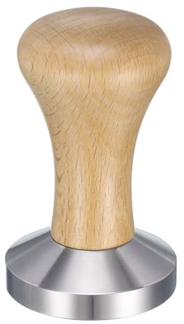 sourcing map 58mm Espresso Tamper, Stainless Steel Press Tool Tamper with Wooden Handle, Espresso Accessories for Baristas, Home, Shops, Cafe (Flat Base, Light Wooden)