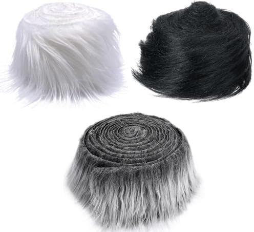 3 PCS White Faux Fur Fabric for Plush Toys - Fluffy Craft Fur, DIY Christmas Decoration (White, Grey, Black)