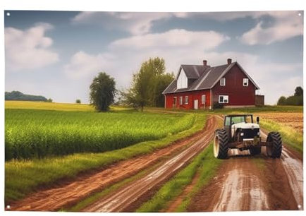 Banner Party Decor Happy Birthday Banner Hintergrund Personalisiertes Banner Schild Party Banner mit Messingösen Party Hintergrund Landstraße mit Bauernhof und Traktor Banner für Outdoor Indoor