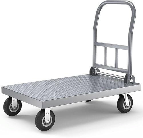 DRFGNF Carro de Plataforma de Metal Plegable con Ruedas, Carretilla de Mano Plana con Capacidad de Carga de 300 kg, Carro de Plataforma móvil, Carro portátil