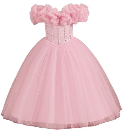 Robe asymétrique épaule dénudée pour Enfants, Tenue de Princesse à Bretelles, Tenue de Festival, à Fleurs, Cadeau de fête pour Filles Cardigans Plumeau pour Filles