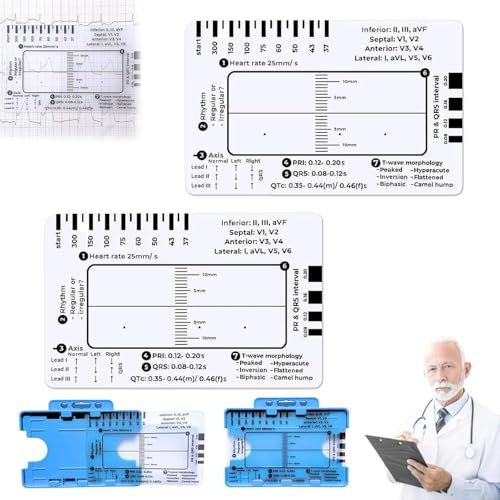 Lot de 2 cartes de contrôle ECG/ECG 7 étapes pour interprétation ECG/ECG, guide de référence ECG portable avec étui de protection, outil d'évaluation ECG/ECG