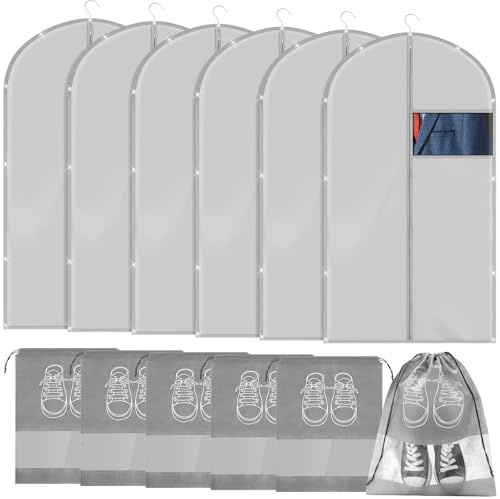 SATINIOR 12 Pcs 40 Garment Bags for Travel Shoe Bags for Packing, Men Suit Cover for T-shirts, Coats, Jackets, Uniforms, Clothes, Shoes, Sneakers(Grey)
