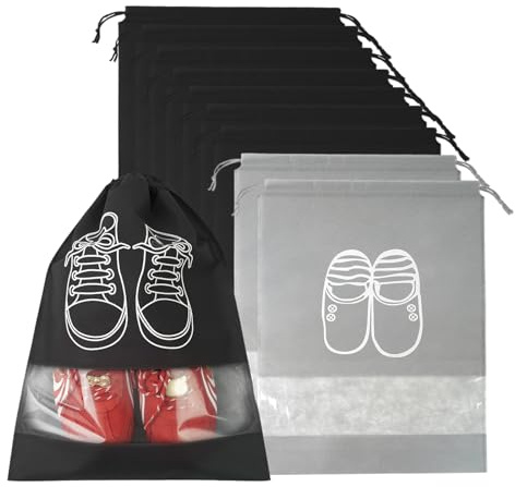 10 Stück Schuhbeutel Schuhtasche, Schuhbeutel Reise Schuhtasche Reise, Schuhsack Reise Wäschesack Reise, Wäschebeutel Reise für Reisen Oder Die Aufbewahrung Zu Hause, Wasserdicht (Schwarz)