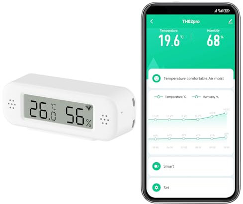 Termómetro Digital Inteligente Higrómetro, Sensor de Temperatura y Humedad Interior WiFi con Alertas de App, Medidor de Temperatura Mini con Almacenamiento y Exportación de Datos,Compatible Alexa.1PCS