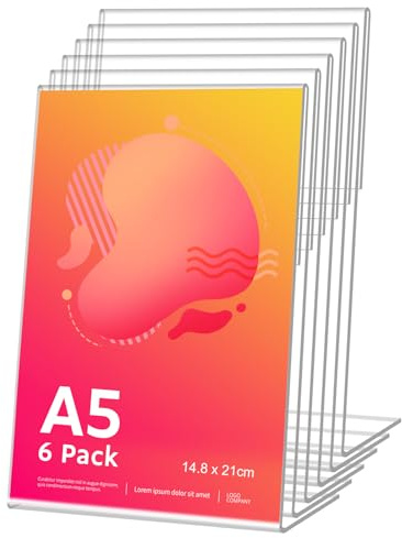 6 Stück Tischaufsteller A5, L Form Acryl Ständer Preisschilder Aufsteller Tischständer für Prospekte Menükarte Werbung Fotorahmen, Kunststoff Foto Bilderrahmen, Flyer Display für Haus, Büro, Laden