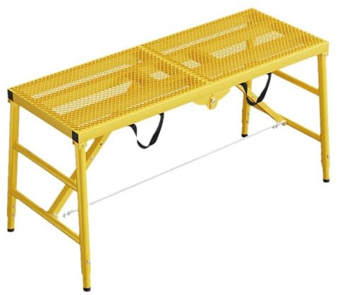 Plataforma de andamio portátil ajustable, banco de trabajo de metal, 64119 cm de altura para pintar y limpiar, equipo de andamio de 5 pies, herramienta de construcción amarilla duradera
